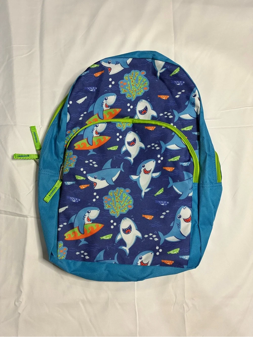 Kids Shark Backpack Blue Green Surfing Sharks School Bag
